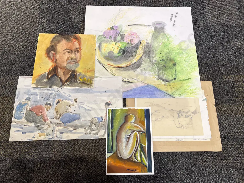 Nine Assorted Unframed Paintings & Prints Image 1++