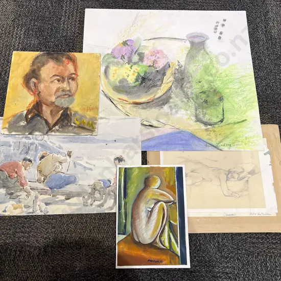 Nine Assorted Unframed Paintings & Prints