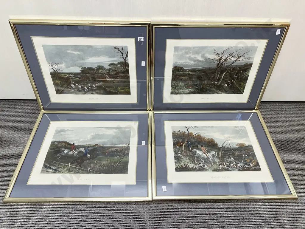 Set of Four Framed Reproduction Hunting Prints Image 1++