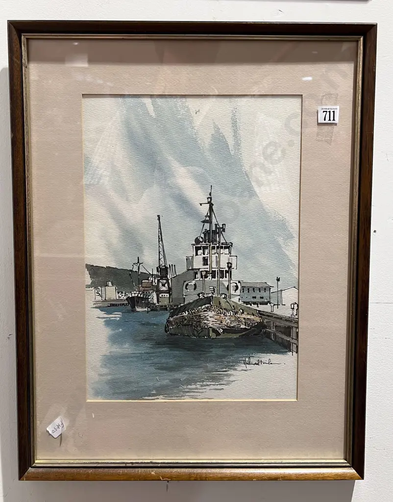 Indistinctly Signed - "W.H.B. Tug Pre Wahine Storm" - Watercolour & Ink Image 1++