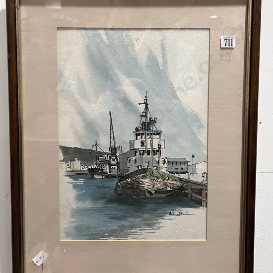 Indistinctly Signed - "W.H.B. Tug Pre Wahine Storm" - Watercolour & Ink