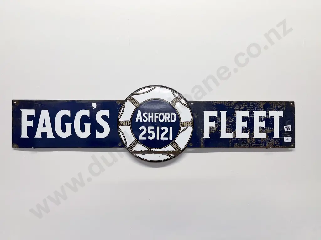 Vintage Enamel "Faggs Fleet Ashford" Advertising Sign Image 1++