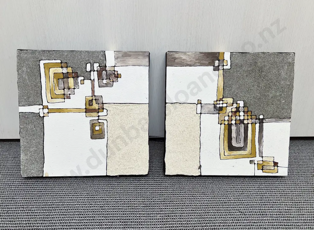 Indistinctly Signed - Pair of Mixed Media Abstracts on Canvas Image 1++