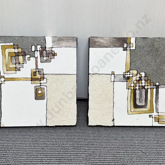 Indistinctly Signed - Pair of Mixed Media Abstracts on Canvas