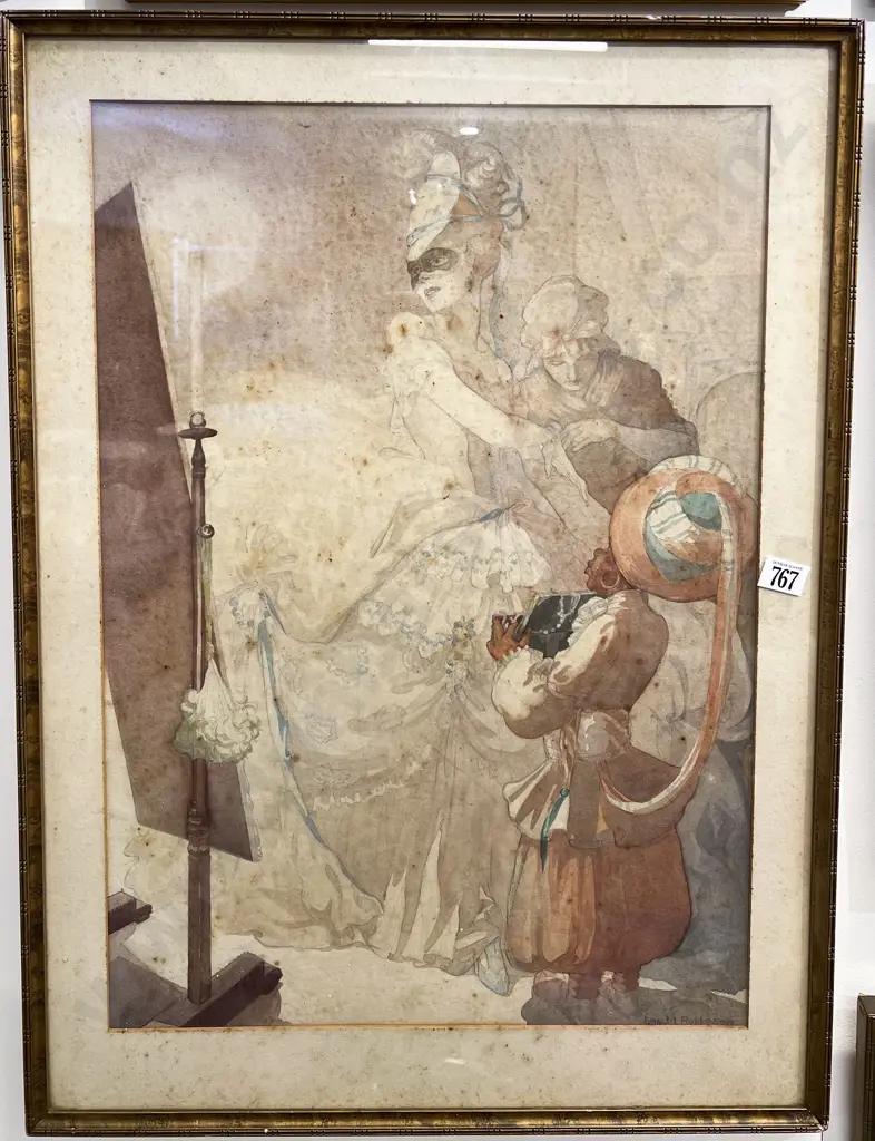 Ena M. Rollason - "Dressing for A Masquerade" - Watercolour Image 1++