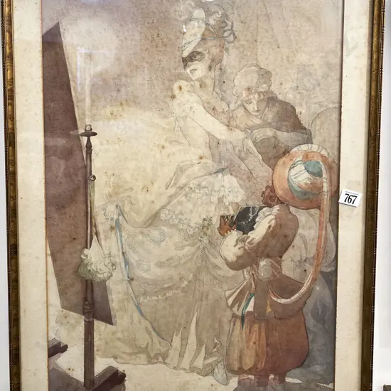 Ena M. Rollason - "Dressing for A Masquerade" - Watercolour