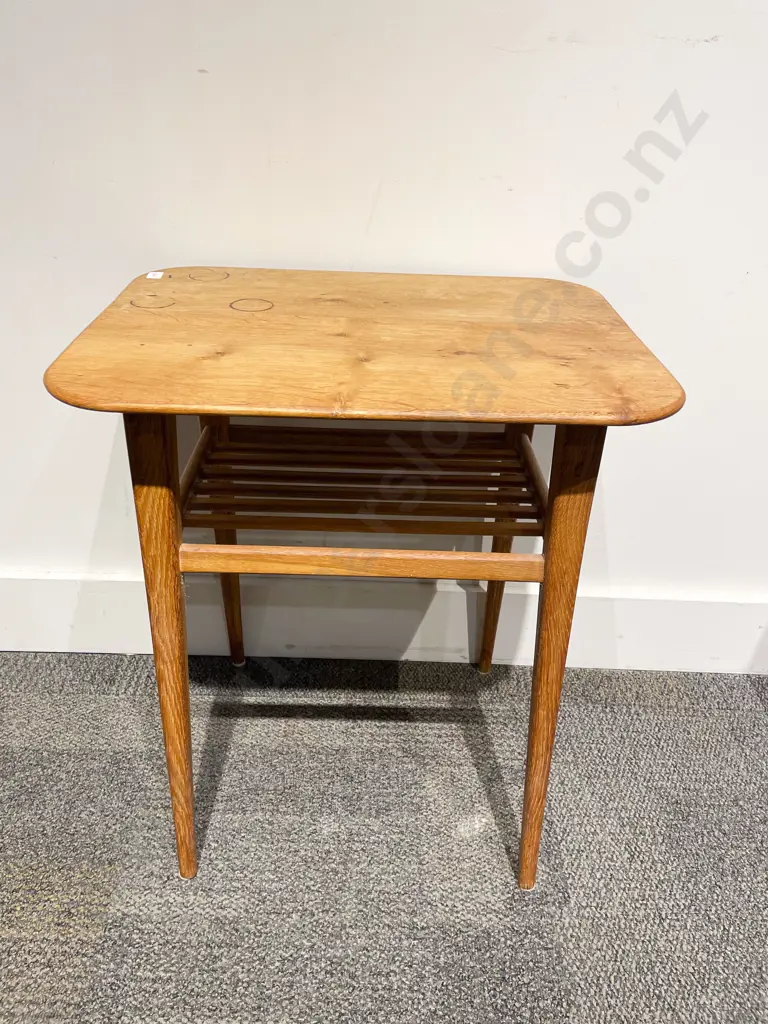 Mid Century Style Side Table with Slatted Under Tier Image 1++
