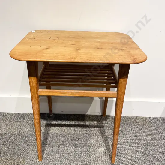 Mid Century Style Side Table with Slatted Under Tier