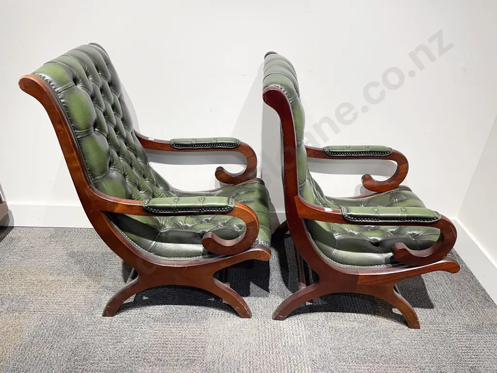 Pair of Reproduction Leather Button Back Fireside Chairs Image 1++