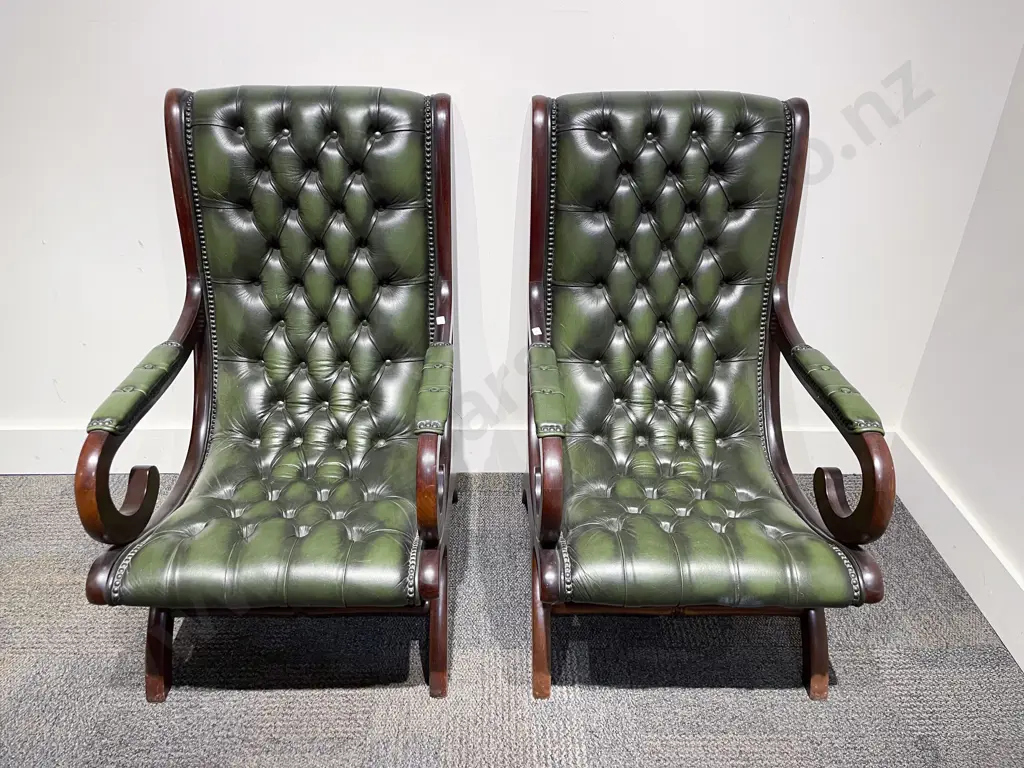 Pair of Reproduction Leather Button Back Fireside Chairs Image 1++