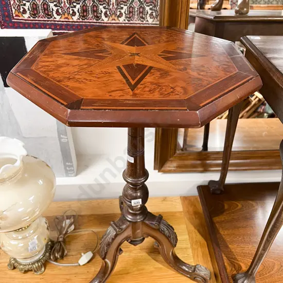 Tripod Base Octagonal Wine Table with Parquetry Inlaid Top