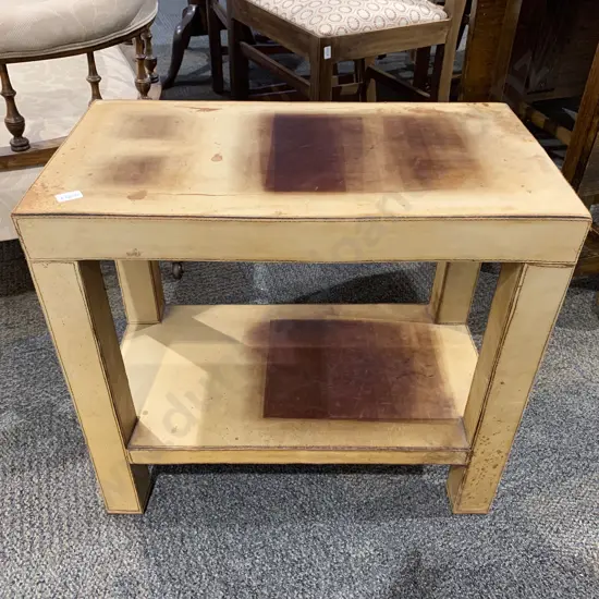 Leather Upholstered Two Tier Side Table