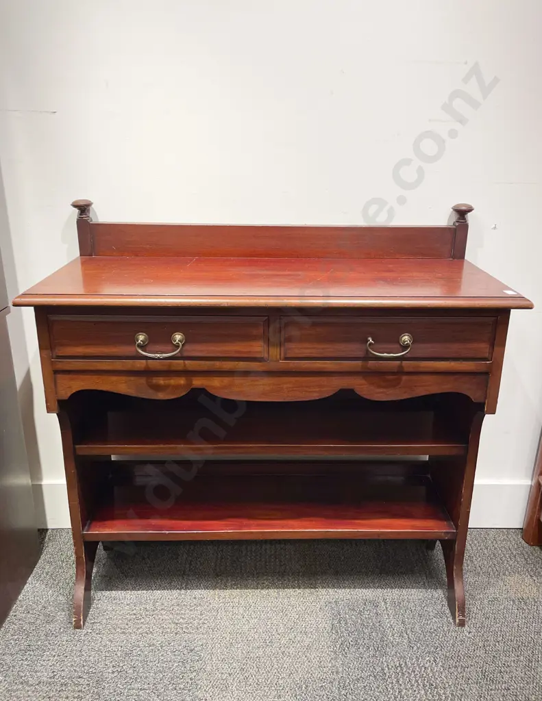 Mahogany Two Drawer Side Table with Shelfed Base Image 1++