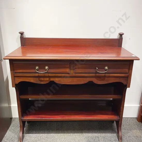 Mahogany Two Drawer Side Table with Shelfed Base