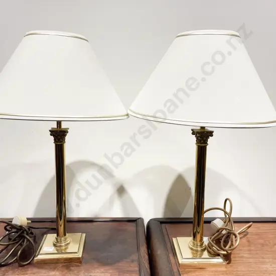 Pair of Brass Corinthian Column Form Table Lamps