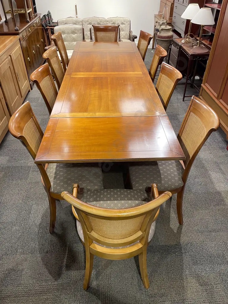 Modern Extension Dining Table with Ten Rattan Back Chairs Image 1++