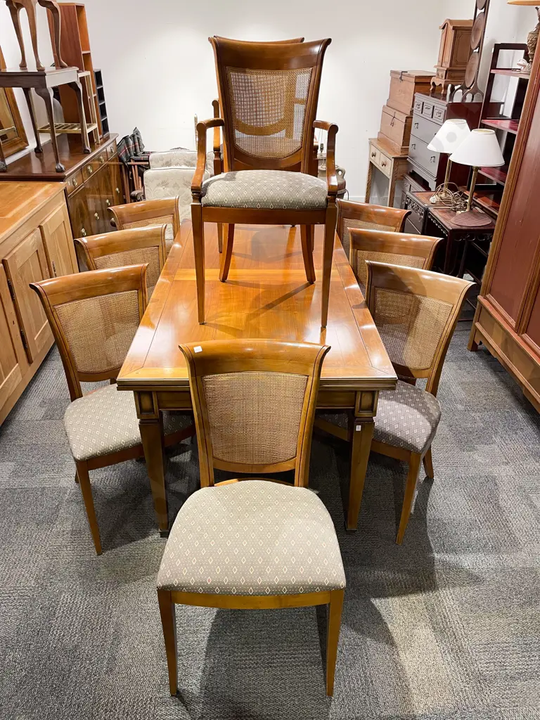 Modern Extension Dining Table with Ten Rattan Back Chairs Image 1++