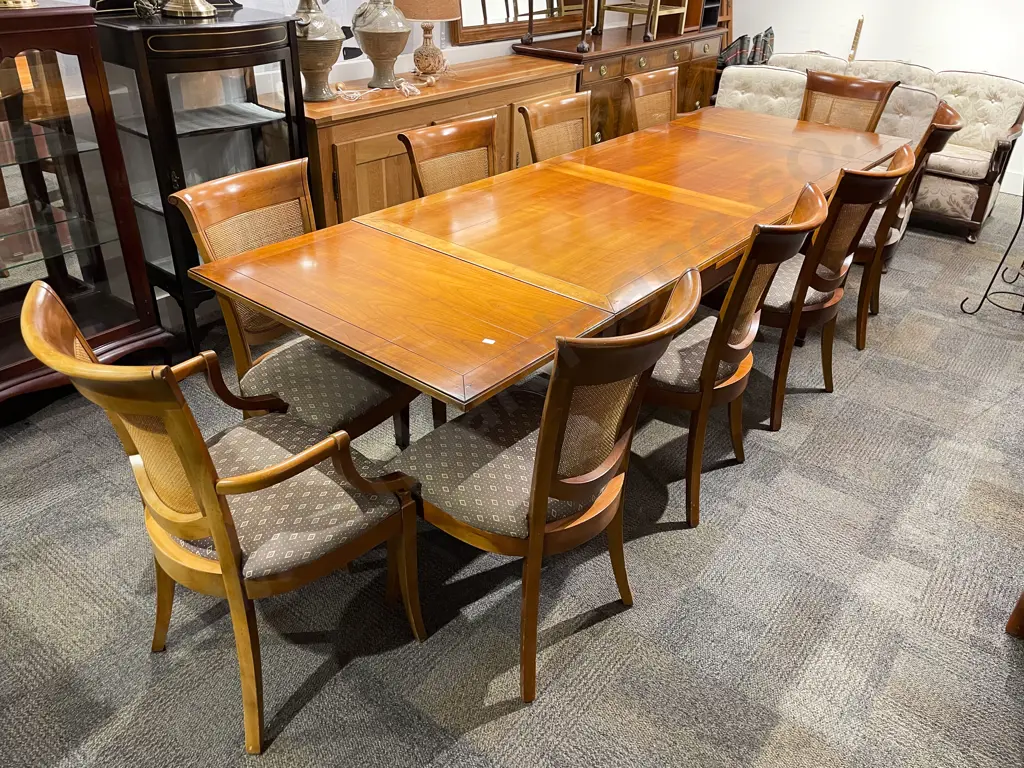 Modern Extension Dining Table with Ten Rattan Back Chairs Image 1++