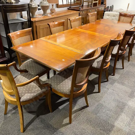 Modern Extension Dining Table with Ten Rattan Back Chairs