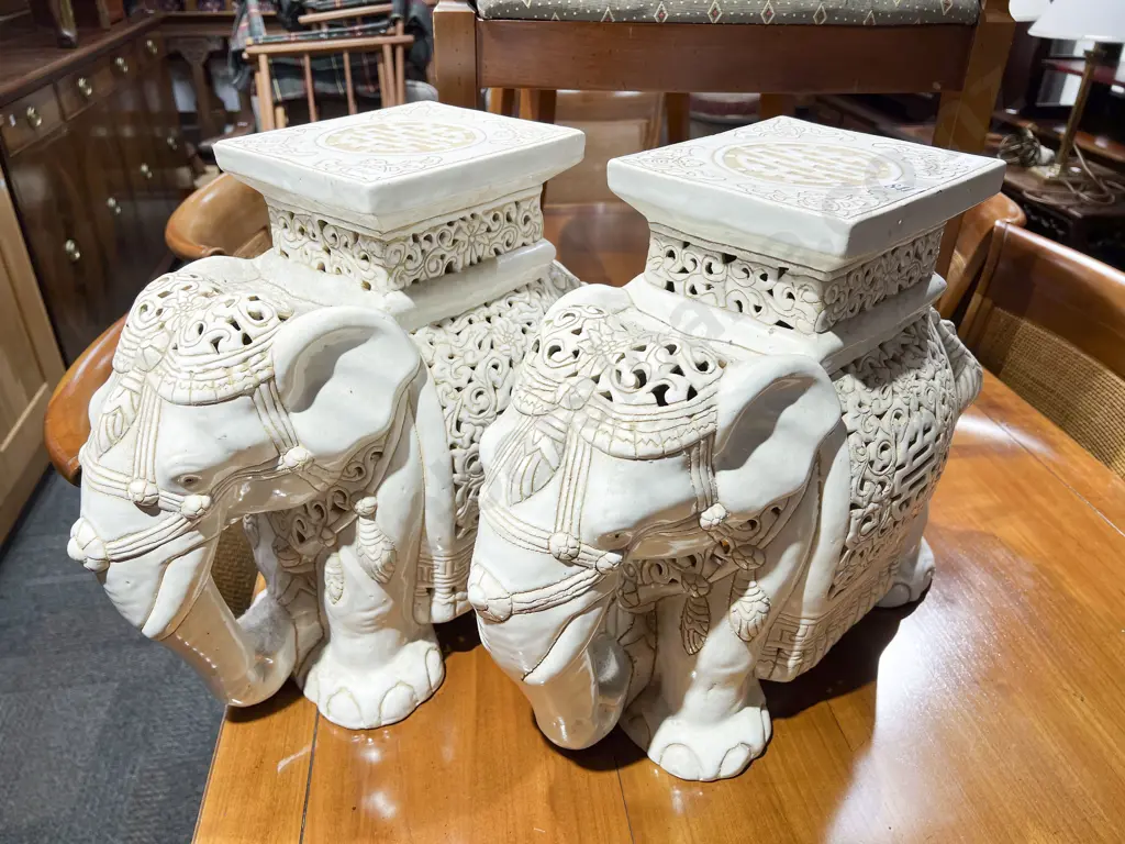 Pair of Elephant Form Plant Stands Image 1++