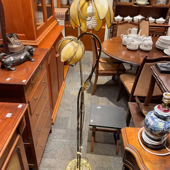 Brass Floral Form Two Branch Standing Lamp (A/F)