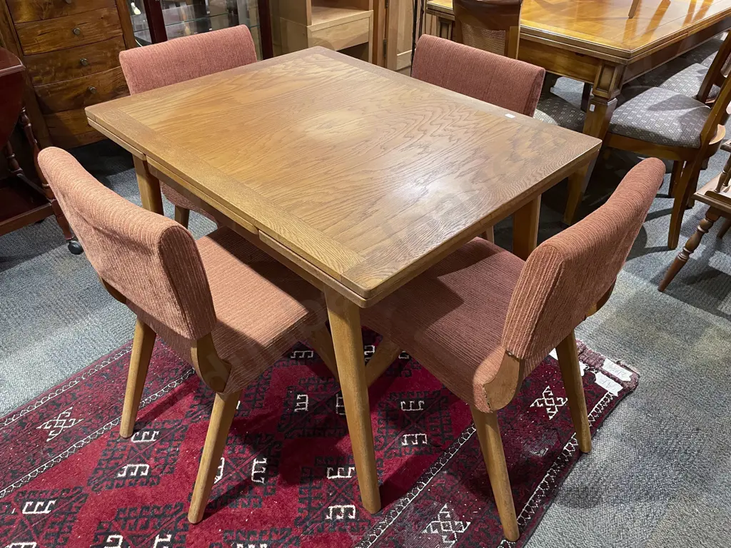 Mid C20th Oak Extension Dining Table with Four Matching Chairs Image 1++