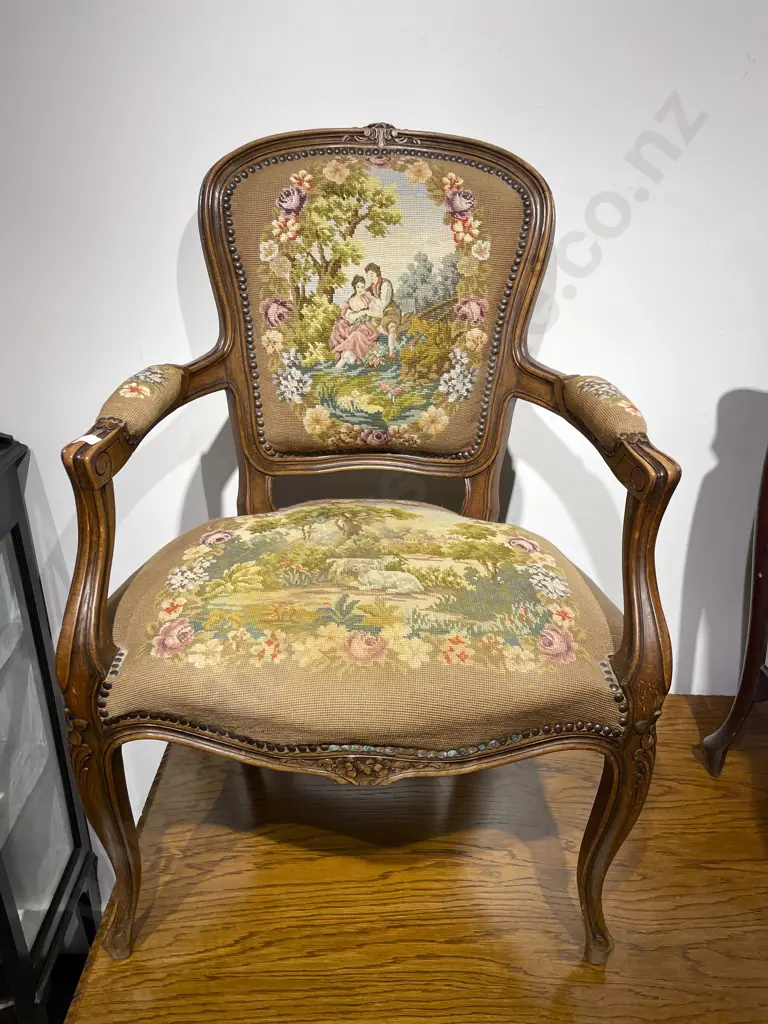 French Style Oak Tapestry Backed/Seated Open Armchair Image 1++
