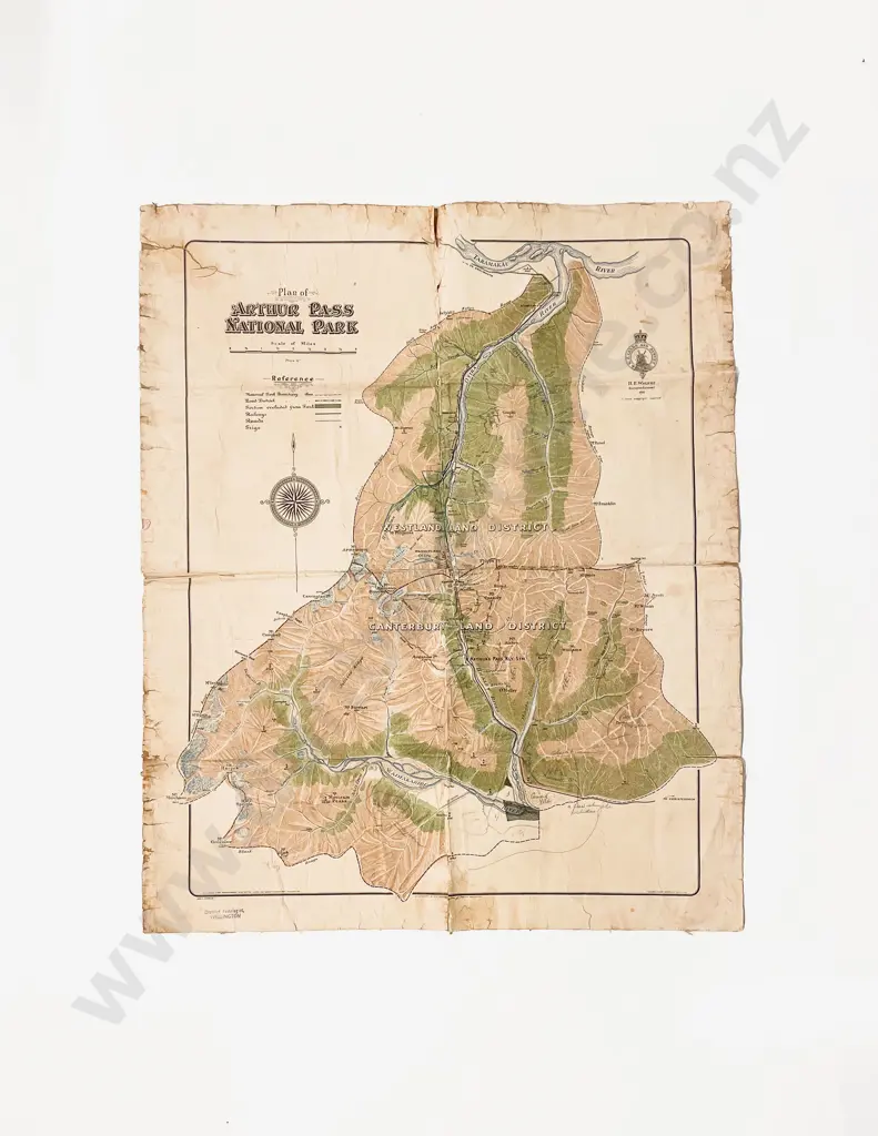 1931 Canvas Backed Map of Arthurs Pass National Park Image 1++
