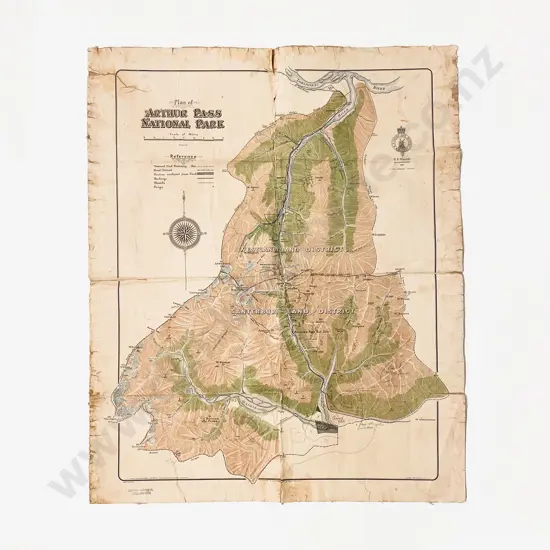 1931 Canvas Backed Map of Arthurs Pass National Park