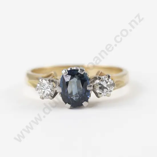 18ct Three Stone Sapphire and Diamond Ring