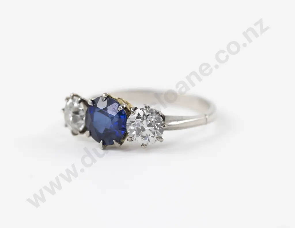 18ct and Platinum Three Stone Sapphire and Diamond Ring Image 1++