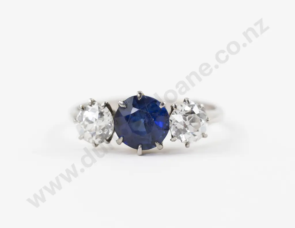 18ct and Platinum Three Stone Sapphire and Diamond Ring Image 1++