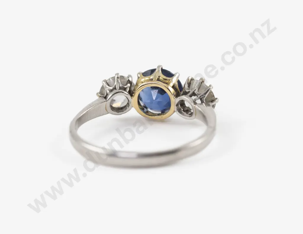 18ct and Platinum Three Stone Sapphire and Diamond Ring Image 1++