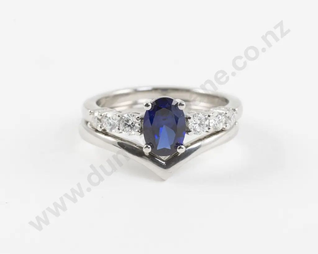 UK Ruben Konig Jewellers All Platinum Synthetic Sapphire and Diamond Ring Image 1++