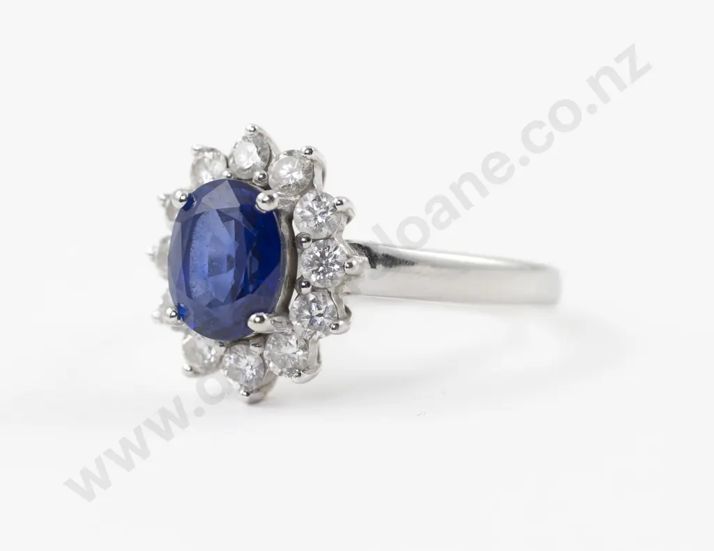 18ct White Gold 13Stone Sapphire and Diamond Cluster Ring Image 1++