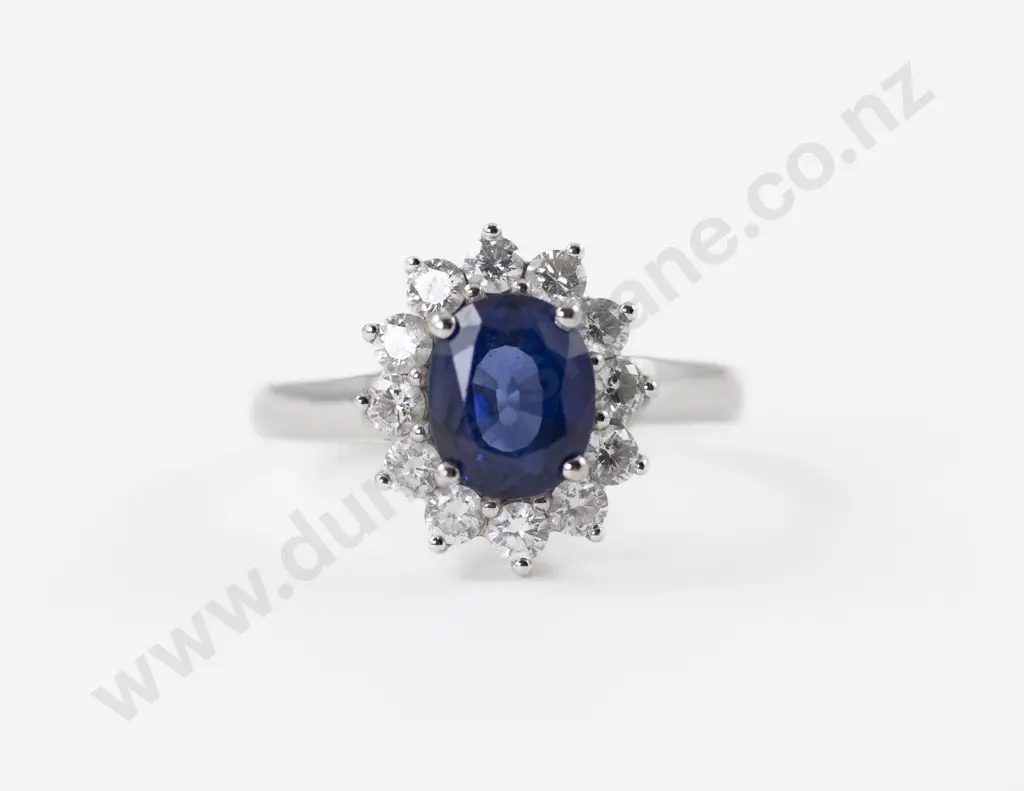 18ct White Gold 13Stone Sapphire and Diamond Cluster Ring Image 1++