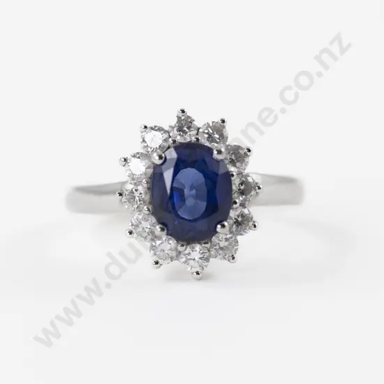 18ct White Gold 13Stone Sapphire and Diamond Cluster Ring