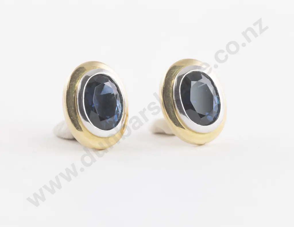 Pair 18ct Yellow and White Gold Sapphire Stud Earrings Image 1++