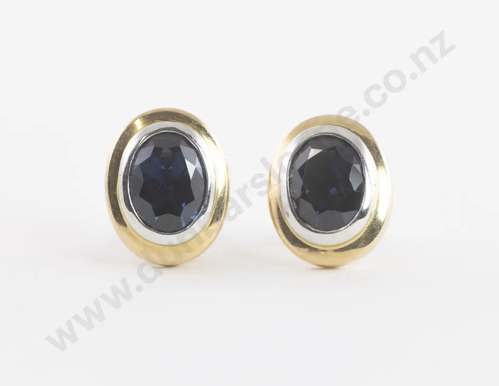 Pair 18ct Yellow and White Gold Sapphire Stud Earrings Image 1++