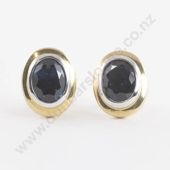 Pair 18ct Yellow and White Gold Sapphire Stud Earrings