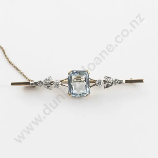 18ct and Platinum Nine Stone Aquamarine and Diamond Bar Brooch