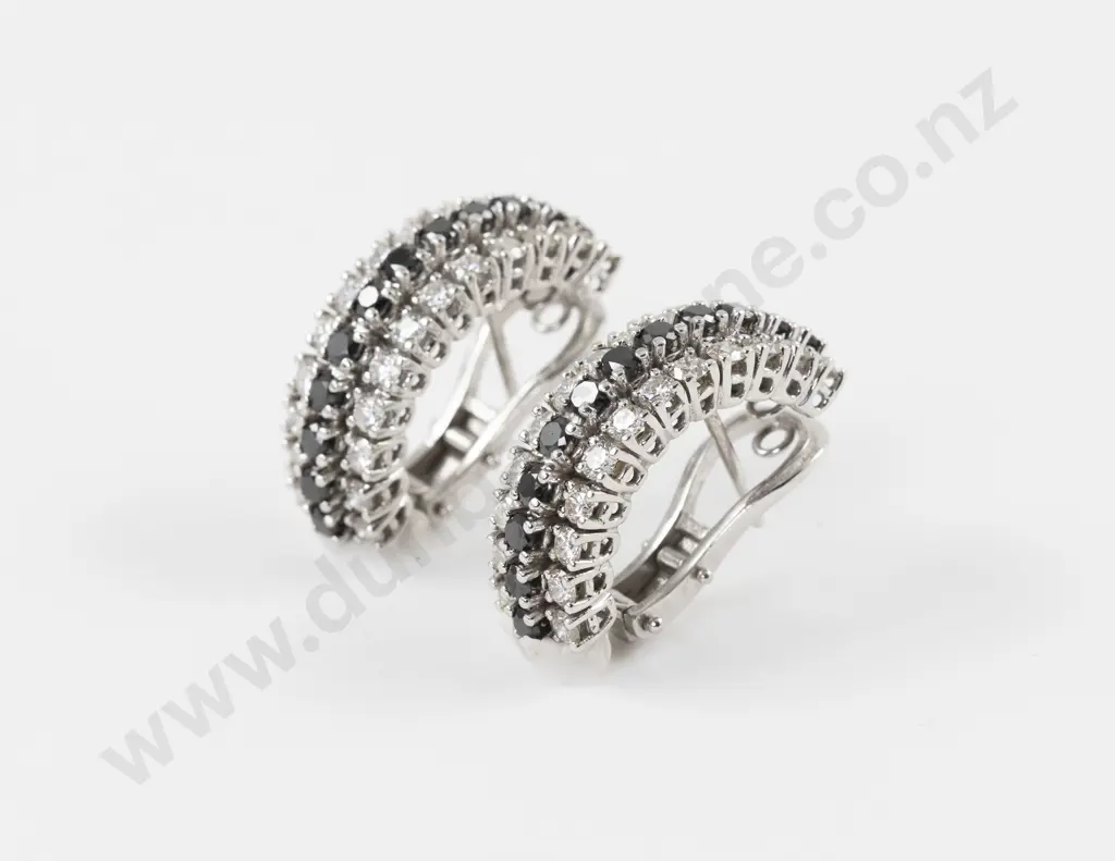 Pair 18ct 72Stone Black and White Diamond Cluster Earrings Image 1++
