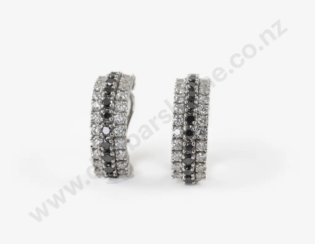 Pair 18ct 72Stone Black and White Diamond Cluster Earrings Image 1++