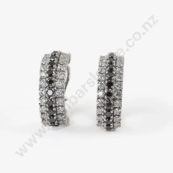 Pair 18ct 72Stone Black and White Diamond Cluster Earrings