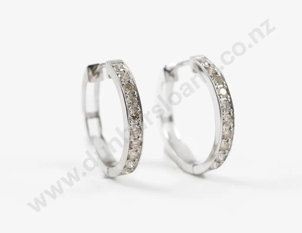 Pair 18ct White Gold Diamond Hoop Earrings Image 1++