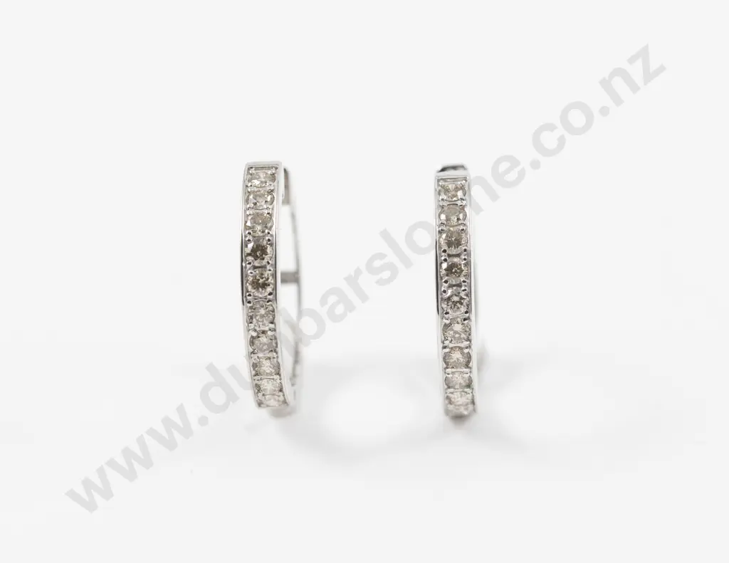 Pair 18ct White Gold Diamond Hoop Earrings Image 1++