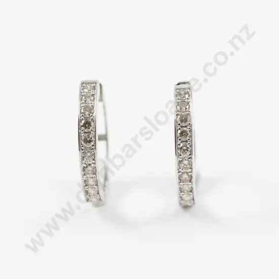 Pair 18ct White Gold Diamond Hoop Earrings