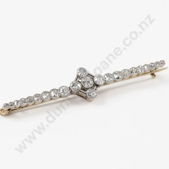 Edwardian 15ct 23Stone Diamond Bar Brooch