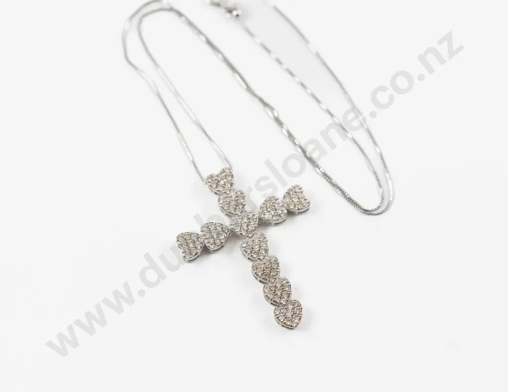 18ct White Gold 110Stone Diamond Cross Pendant Image 1++