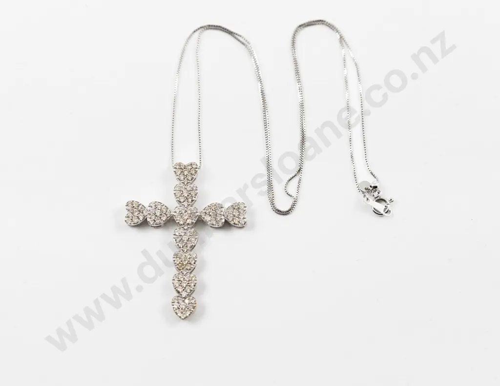 18ct White Gold 110Stone Diamond Cross Pendant Image 1++